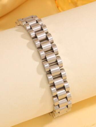 1pc Stainless Steel Hip-Hop Couple Watch With Bracelet, Suitable For Everyday, Holidays, And Party Decoration