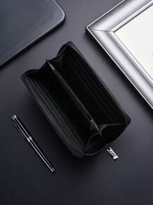 SHABILI 1pc Plain Solid Color PU Leather Large Capacity Zipper Wallet Clutch Bag Phone Pouch Suitable For Commute School Daily Use Wallet Purse Wallet Long Wallet Wallet Wristlet