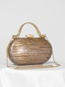 Fashionable Acrylic Round Crackle Box Evening Clutch Bag, Romantic Wedding Luxury Rhinestone Handbag, Decorative Evening Dress Formal Party Crossbody Chain Purse For Bride