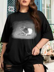 Cute Rat Oversize Women T-Shirt For Women Large Size B 72 Design Pet Rat Mouse Rodent - 黑色 - 查看 1