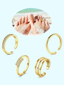 4Pcs Stainless Steel Toe Rings For Women Adjustable Toe Ring Set Simple Cute Thin Band Beach Summer Foot Jewelry Golden Silvery Rose Golden