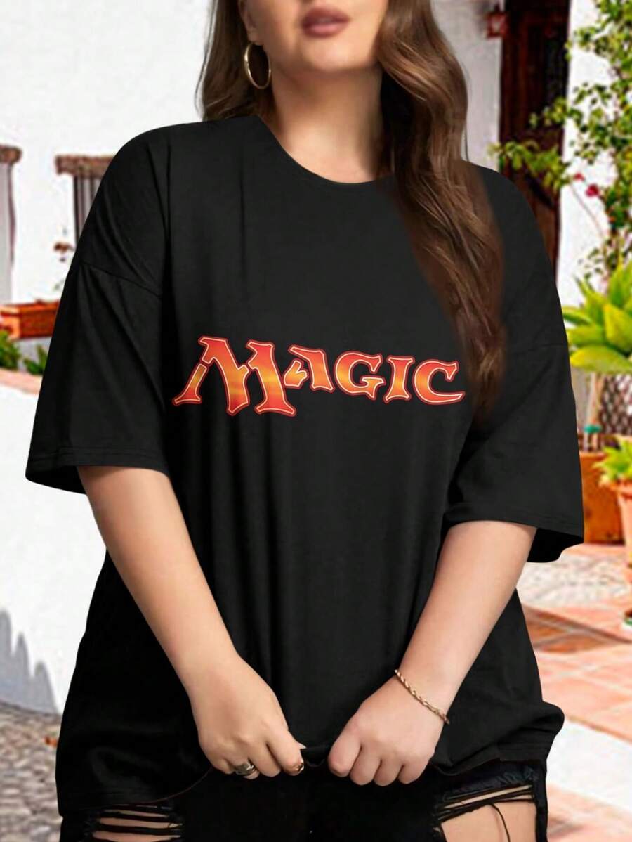 Let The Magic Begin Big Size Pregnancy Announcement Oversize Women T-Shirt For Baby MTG Nerds - Black - View 1