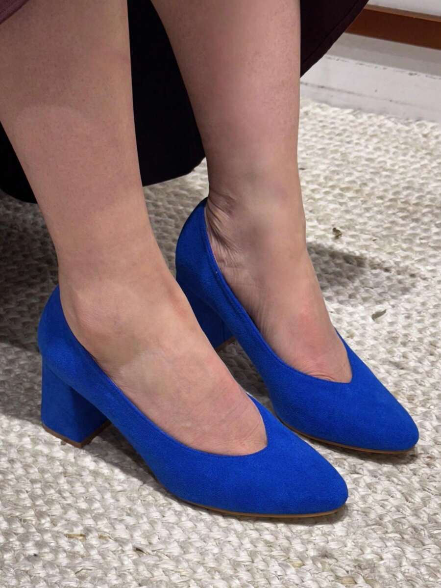 Suede Pumps With Square Heel Stylish High Heels - Blue - View 1