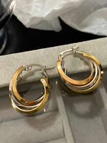 1 par de pendientes de aro colgantes de acero inoxidable con forma de cruz y círculo para mujer, de color oro y plata, con anillos triples retorcidos de dos tonos, para fiesta, club, vacaciones, regalo de Navidad