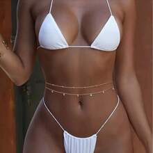 Multi-Layer Beaded Sexy Silver Gold Waist Chain Beads Belly Chain Crystal Stomach Chain Rhinestone Adjustable Bikini Waist Chain Belt Belly Jewelry Summer Beach Vacation Party Accessories Ladies And Girls