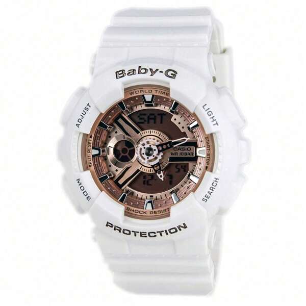 Casio BA110-7A1 Women's Baby-G Rose Gold Dial White Resin Strap Chrono Watch