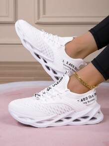 Women's Graphic Letter Pattern Athletic Sneakers, Shock Absorbing Design, Lightweight, Anti-Slip, Lace-Up Casual Running Shoes Suitable For Daily Fitness, Comfortable Mesh Leisure Slip-On