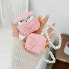 Cadena con etiqueta de perla y mariposa grande rosa