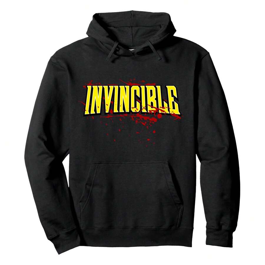 Invincible Bloody Logo Pullover Hoodie ,Men's Hooded Sweatshirt, Lightweight And Ultra - Comfortable, A Must - Have For Daily Strolls, Travel And Outdoor! - Black - View 1