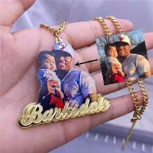 Gepersonaliseerde gepersonaliseerde acryl naam/afbeelding hanger ketting, vrouwen sieraden geheugen ketting met vrouwelijke/mannelijke portret aangepaste naam hanger, gepersonaliseerde foto geheugen cadeau, roestvrij staal gouden hondenpenning sieraden, kerstcadeau