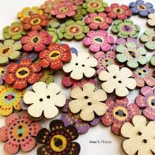 50 Stücke vintage Pflaumenblüten Holzknöpfe, mehrfarbig bemalt mit zwei Löchern für DIY Basteleien, Nähen & Stricken Dekorationen