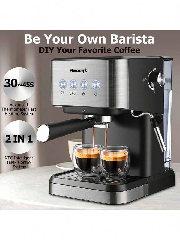 Aeomjk 20 Bar Espressomaschine, schnell aufheizende Kaffeemaschine mit Milchdampfaufschäumer, halbautomatische Kaffeemaschine für Wohnmobile und Heim Barista