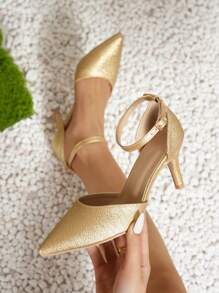 Scarpe da donna con punta affusolata e tacco a spillo alto in stile hollowed-out color oro