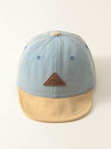 1pc Unisex Denim Patchwork Adjustable Soft Brim Baby Baseball Cap, Suitable For Spring, Summer And Autumn Daily Wear - Khaki - View 3