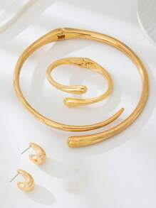 1 Set Fashionable & Elegant Advanced Design Geometric Shaped Alloy Bracelet, Necklace, Stud Earrings Jewelry Set, For Holidays, Parties, Dates - Elegant Gift For Girlfriend