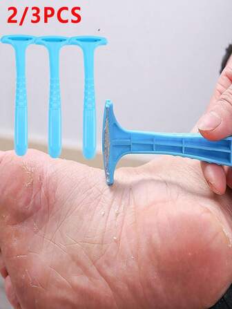 2/3 件装塑料便携式修脚刮刀，去除脚跟老茧和死皮，护肤工具 - 让粗糙的双脚几乎立即变得光滑（蓝色）