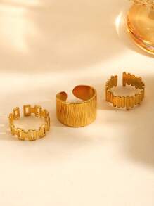 1 件/3 件不锈钢金色几何不对称垂直条纹戒指，复古时尚百搭设计，适合女性日常、派对、节日穿着、送礼、旅行和摄影 - 彩色 - 查看 8