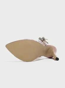 女士尖头高跟凉鞋，带水钻蝴蝶结，PVC透明玻璃设计，性感后带，优雅的浅粉色，适合春夏季派对、户外场合