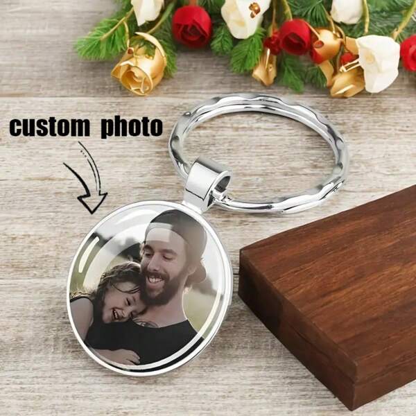 3pcs Personalized Photo Glass Dome Keyring - Personalized Keyring Pendant, Round Design With Beloved Parent And Child Image, Perfect For Family, Pets And Logo Keepsakes - Fashion Accessory For All Occasions Best Gift For Friends And Parents