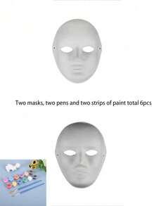 6pcs Animal Mask Set With 2pcs Paintbrushes And 12 Dye Colors, Handmade DIY, New Material, Fashionable And Elegant, Suitable For Men And Women, Cat Mask, Fox Mask, Lion Mask, Butterfly Mask, Various Masks For Ball, Party, And Event Decoration Halloween