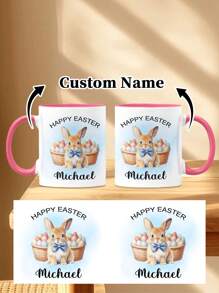 1 szt. 11 oz. spersonalizowane kubki wielkanocne, kubki do kawy ze spersonalizowanymi imionami i królikiem - spersonalizowane kubki. Mogą być używane jako prezenty, wyjątkowe prezenty dla członków rodziny