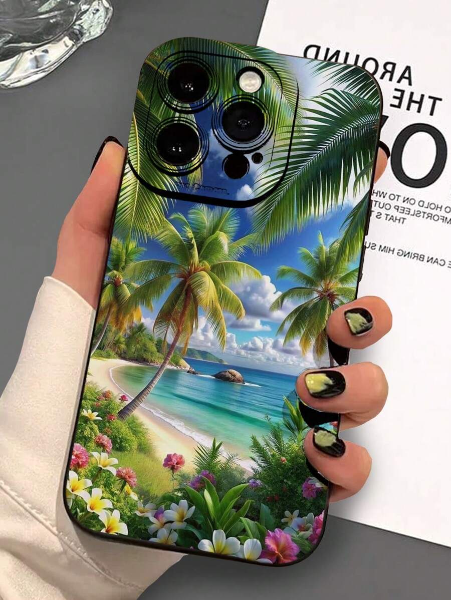 Étui de protection pour téléphone compatible avec 16/15 XR/7/8, 15 Pro Max/12 Pro Max/13 Pro Max/14 Pro Max, 13, 14, 11, 12, P14, P11 Soft Case, P12 Antichoc XS, XR/78P, 78GES2, Série Redmi S24, A03s, A03 Core, A04, A12, A13, A14, A21s, A22, A23, A24, A32, A33, A34, A5, A51, A52, A53, A54, A71, A72, A73, S20 Fe, S21, S22, Série Redmi, Redmi 9, Redmi 9a Étui étanche aux chocs et résistant aux rayures avec motif d'arbre de noix de coco sur la plage