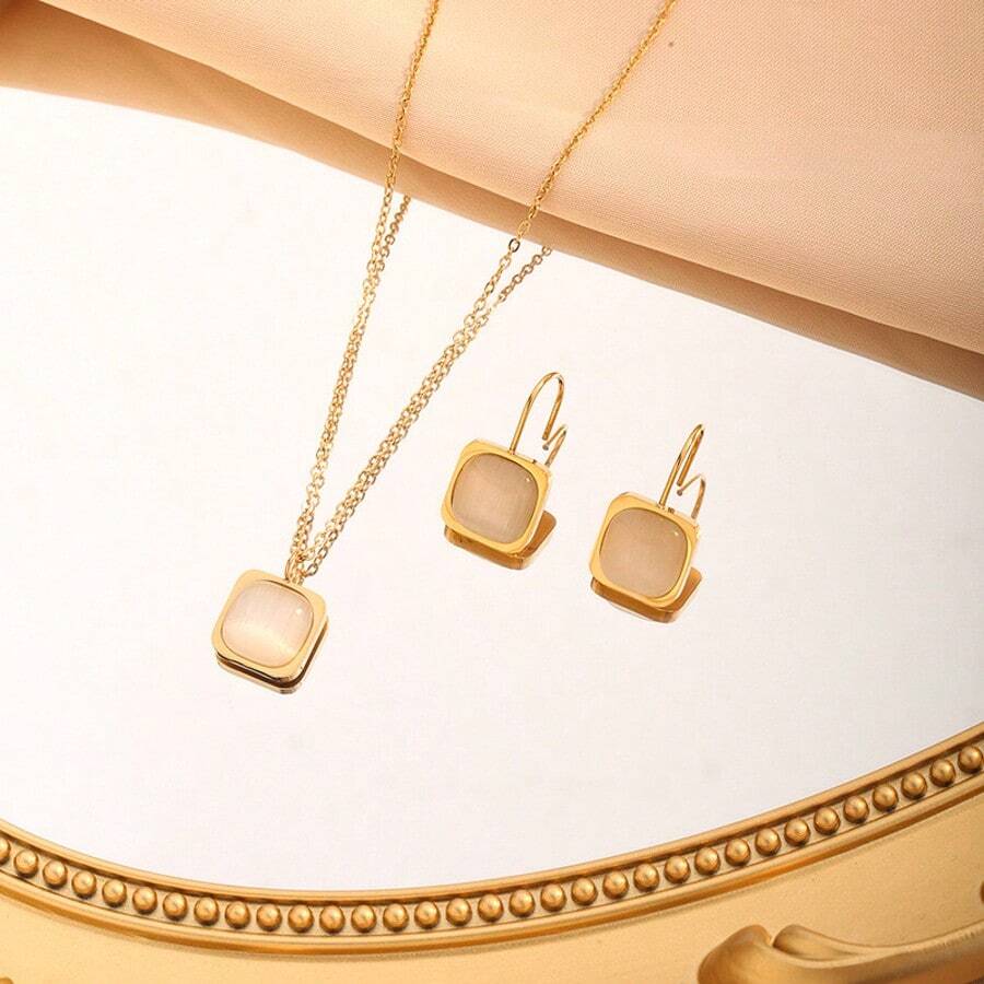 Acessórios Elegantes de Estilo Minimalista Francês Ins, Colar Pingente Geométrico, Brincos Feitos de Aço Inoxidável e Resina, Adequados para Mulheres, Namoradas, Presente de Aniversário