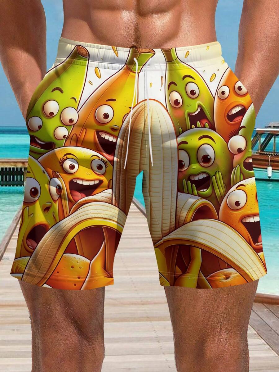 Shorts de playa para hombres con estampado 3D de plátano, hawaianos