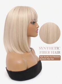 Perruque blonde sexy type carré court pour femmes, perruque droite avec frange. Perruque synthétique douce et naturelle, résistante à la chaleur, idéale pour les fêtes, le cosplay et le carnaval. 30 cm de longueur