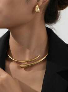 1 Set Fashionable & Elegant Advanced Design Geometric Shaped Alloy Bracelet, Necklace, Stud Earrings Jewelry Set, For Holidays, Parties, Dates - Elegant Gift For Girlfriend