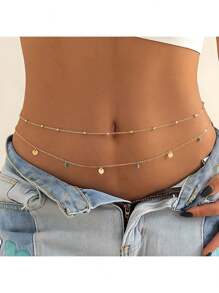 1pc Multi-Layer Simple Sequin Sexy Waist Chain Body Chain Summer, School Fall, Autumn, Halloween - Multicolor - View 2