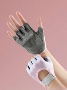 1 Pair Women's Quick-Dry Fingerless Sports Fitness Gloves For Hand Protection, Non-Slip Shock-Absorbing Cycling Gloves, Yoga Training Gloves Gym Accessories, Sport, Gym, Home Exercise, Women's Gym Gloves, Boxing Gloves, Gym Gloves, Gym Gloves, Men's Gym Gloves - Multicolor - View 1