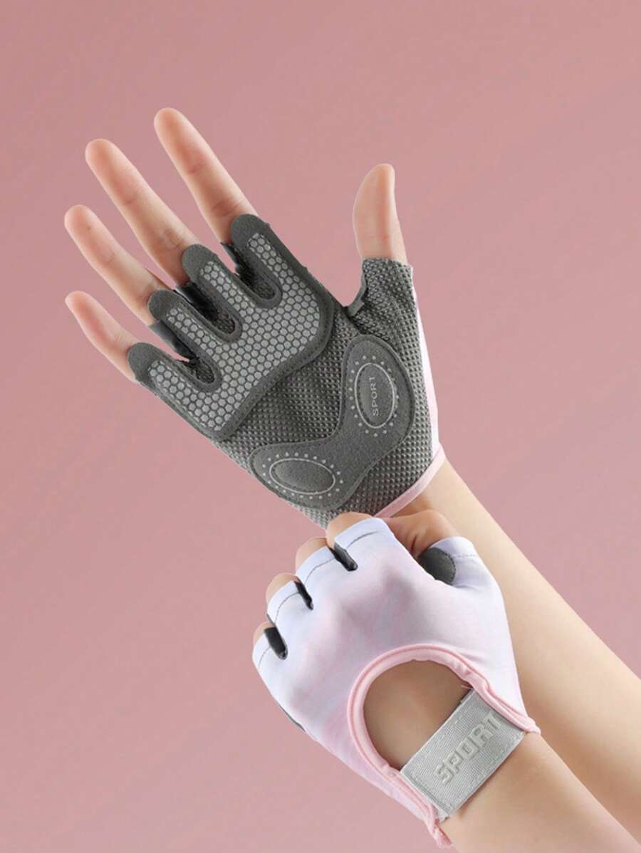 1 Pair Women's Quick-Dry Fingerless Sports Fitness Gloves For Hand Protection, Non-Slip Shock-Absorbing Cycling Gloves, Yoga Training Gloves Gym Accessories, Sport, Gym, Home Exercise, Women's Gym Gloves, Boxing Gloves, Gym Gloves, Gym Gloves, Men's Gym Gloves - Multicolor - View 1