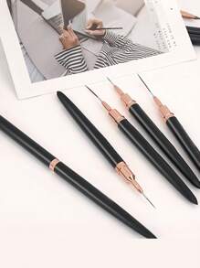 5pcs French Nail Art Painting Brush Kit, Nail Lining Brush Set With UV Gel Nail Brushes - Black - View 4