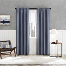 Sylvan Slub Stripe Thermal Blackout Rod Pocket Curtain Panel, 40"X84", Denim