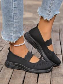 女士休闲运动鞋，舒适透气百搭黑色一脚蹬时尚运动鞋，学生鞋 - 黑色 - 查看 4