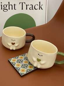 1 件创意陶瓷拥抱杯，可爱奶油图案马克杯，适用于咖啡、下午茶、办公室、女士生日礼物