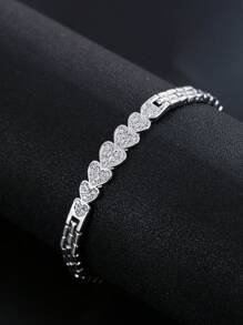 1 件耀眼的方晶锆石心形手链，优雅奢华，适合日常佩戴、约会、婚礼和正式活动 - 銀色 - 查看 4