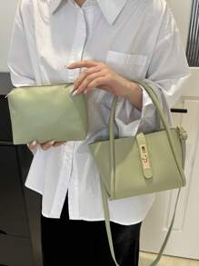 Bolso de mano versátil para madre de unicolor de moda en PU con bolsita pequeña para monedas
