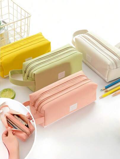 拉链牛津布双层文具袋，大容量便携式学校铅笔盒，返校，学校用品