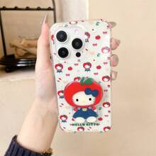 Sanrio 2 sztuki japońskiej kreskówki słodkie kratki czerwony kot jabłkowy kotek z podstawką kompatybilny z 16 Pro Max, 15 Pro Max, 14 Pro Max, 13 Pro Max, pełne silikonowe etui ochronne na telefon