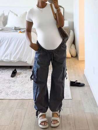 Maternity Bodysuit, Solid Color Round Neck Casual Slim-Fitting