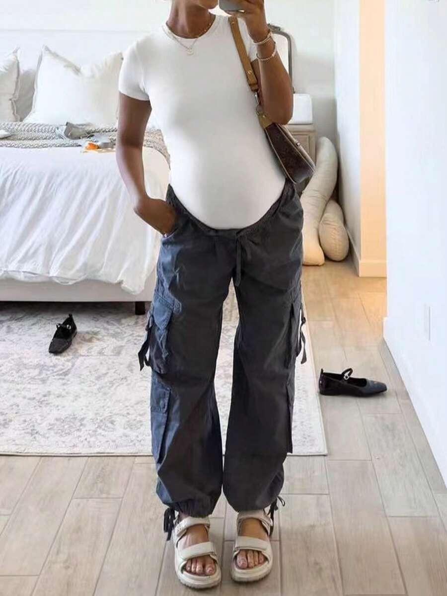 Maternity Bodysuit, Solid Color Round Neck Casual Slim-Fitting