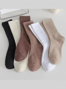 2 Pairs/6 Pairs, Unisex Outdoor Sports And Leisure Socks For Spring And Summer Seasons, Mid Length Socks, Spring And Summer Solid Color Socks, Fashionable Multi-Functional Solid Color Socks, Striped Comfortable Mid Length Socks, Suitable For Students, Parents, And Couples - Multicolor - View 9