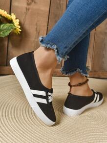 Zapatillas de lona planas con cordones, puntera redonda y slip-on de mujer, zapatos deportivos casuales, color blanco, para primavera y otoño