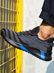 UMBURLLY 加大码男式钢头防刺防滑工作鞋,透气针织工业建筑运动鞋 - 藍色 - 查看 3