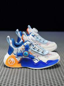 Kids' Fashionable Summer Mesh Sneakers, Color Block Design With Luminous Feature, Adjustable Rotary Buckle, Easy On/Off, Slip Resistant, Shock Absorbent For Casual Wear Colorful Sneakers