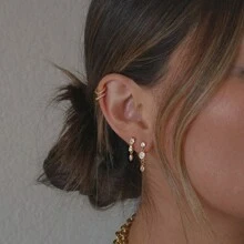 8 pièces/set - Boucles d'oreilles longues et boucles d'oreille femme géométriques ornées de diamants, simples et , ensemble de boucles d'oreille et de boucles d'oreille de luxe léger pour femme, très adapté pour un port quotidien casual