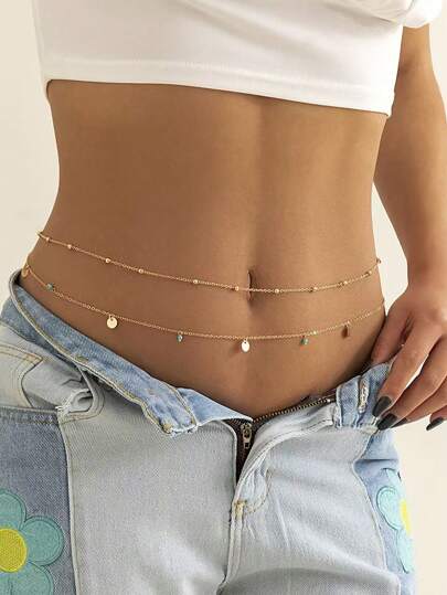 1pc Multi-Layer Simple Sequin Sexy Waist Chain Body Chain Summer, School Fall, Autumn, Halloween