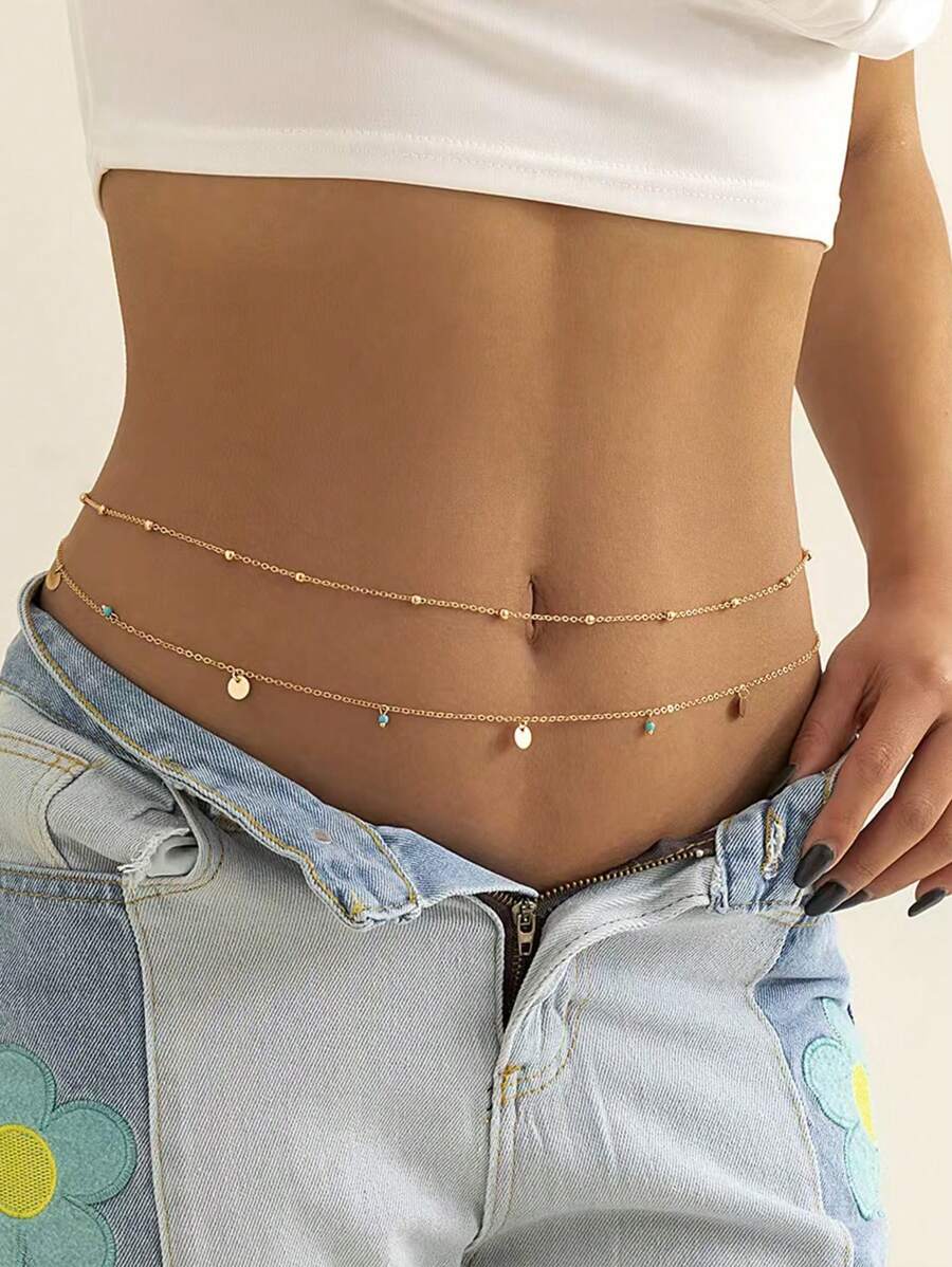 1pc Multi-Layer Simple Sequin Sexy Waist Chain Body Chain Summer, School Fall, Autumn, Halloween - Multicolor - View 1